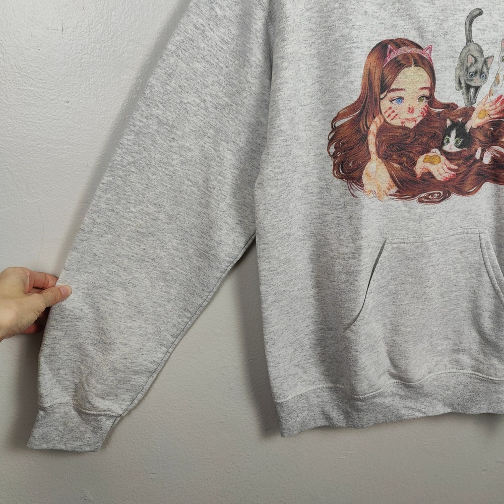Popkiller Artist Series Cogumeli Kitty Pool Pullover Hoodie Size Small Gray Cats - Picture 3 of 7